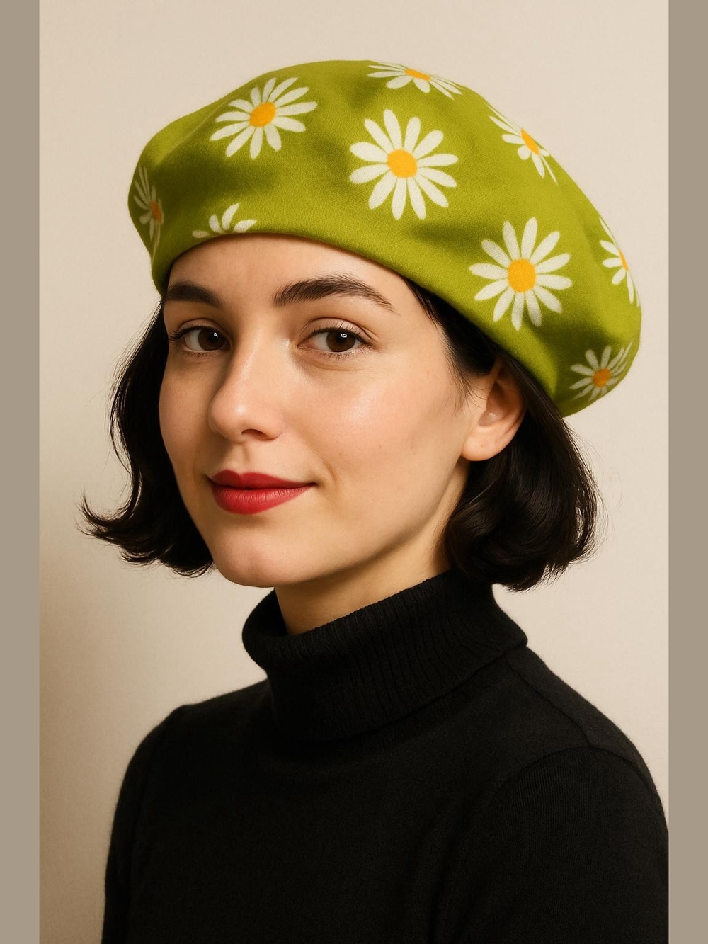 wild fable Olive Green Daisy Print Beret